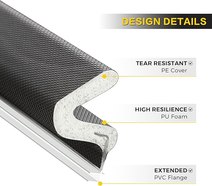 Weather Stripping Door Seal Strip - Soundproof Q-Shaped Foam for Exterior Door Frame, Large Gap Seal, Noise Cancelling, Easy to Install (Black, 40FT)