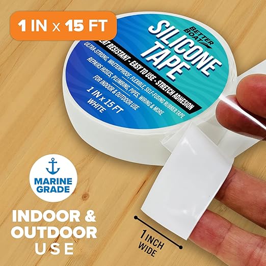 White Heavy Duty Silicone Tape, Self-Fusing Rubber Hose and Plumbing Water Pipe Repair Seal, Coax Electrical or Waterproof Tape for Leaks, 15ft