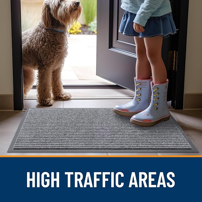 OLANLY Front Door Mat Indoor Outdoor Entrance, Waterproof Heavy Duty Doormat, Fade Resistant, Low Profile, Easy Clean Patio Porch Welcome Floor Mats for Entry, 40x32, Light Gray