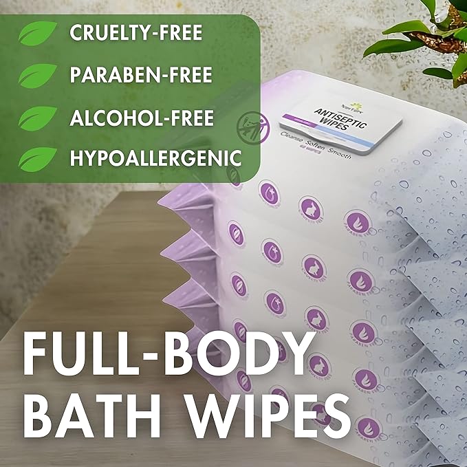 Nurture XL Antibacterial Body & Hand Wipes | Alcohol-Free Antiseptic Wet Sanitizer Towelettes for Germ Removal, Disinfecting Skin, Sanitizing Hands |Cleaning Cloths | Adults & Baby | Thick & Strong