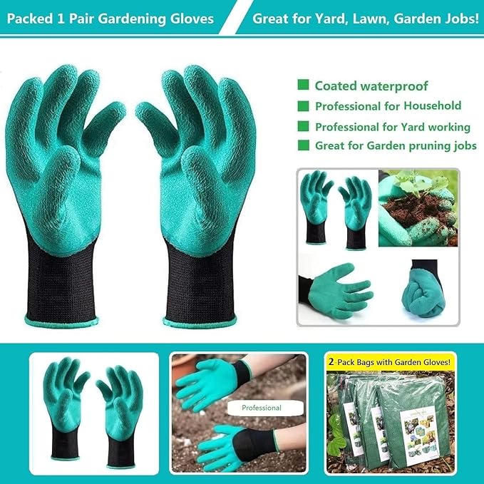 Professional 3-Pack 63 Gallons Lawn Garden Bags (D31, H19 inches) Reusable Yard Waste Bag with Gardening Gloves - Patio Standable Bag,Leaf Bag,Trash Containers,Plant Clippings Bag with 4 Handles