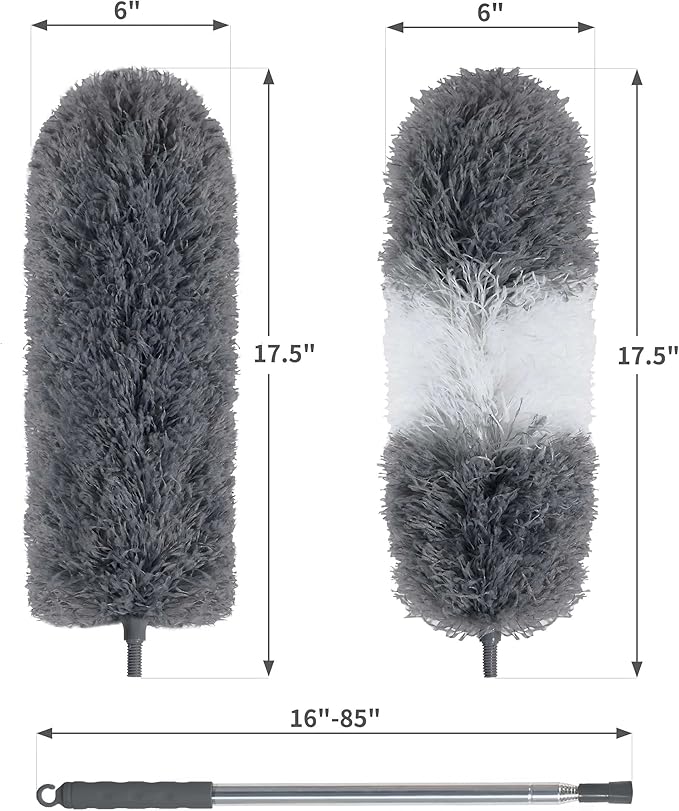 BOOMJOY Microfiber Feather Duster with 100 Inches Extendable Pole, 2 Pack Dusters for Cleaning Ceiling, Fan, Furniture