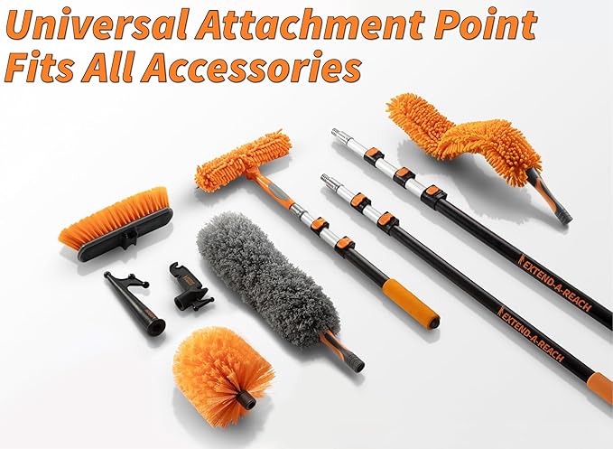 20 Foot High Ceiling Duster Kit and Scrub Brush with 4-12 ft Extension Pole // Telescoping Duster, Window Squeegee and Cobweb Duster with Extension Pole // Interior and Exterior House Cleaning Brushes