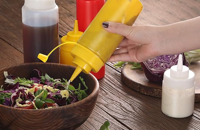New Star Foodservice Squeeze Bottles, Plastic, Wide Mouth, 16 oz, Clear, Pack of 6