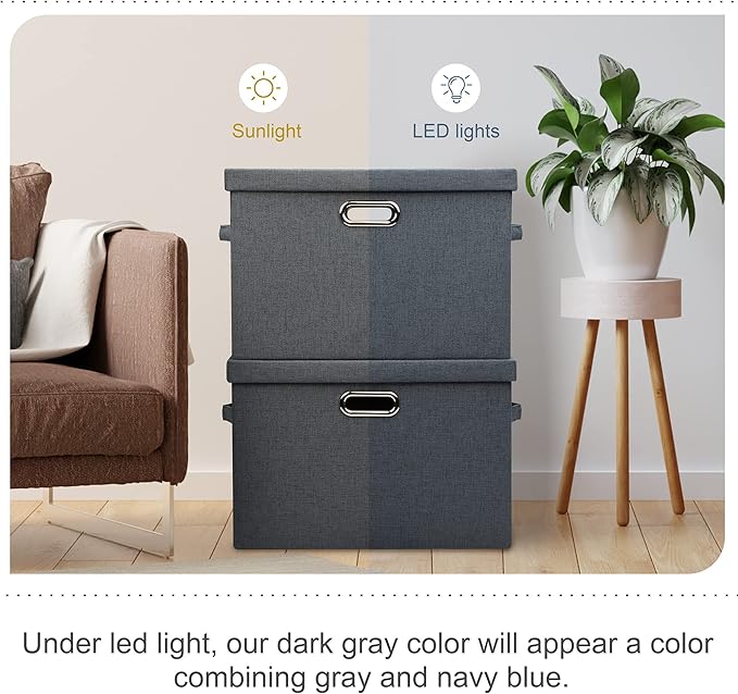 Large 17" 36 Quart Collapsible Stackable Storage Bins with Lids, 5 Packs Dark Gray Foldable Fabric Closet Storage Boxes with Lids Heavy-duty Linen Cube Baskets(17 x 12 x 11)