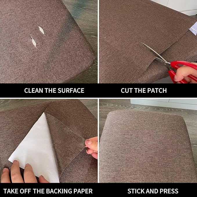 Fabric Repair Patches, 17X79 Inch Linen Repair Tape Self-Adhesive Fabric Patches Durable, DIY Large Linen Tape for Sofa, Couches, Furniture, Chair, Clothing (17X79 Inch, Brown)
