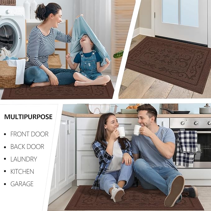 FONEYI Indoor Door Mat 36" x 59", Dirt Trapper Door Mats Non-Slip Entryway Rugs Washable, Absorbent Resist Dirt Welcome Mat, Low Profile Inside Floor Mats for Front Back Door and Entryway, Coffee