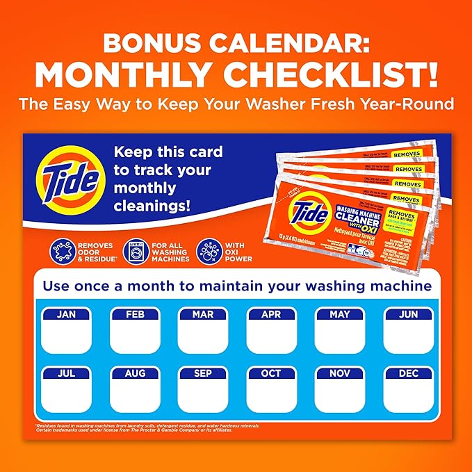 Tide Washing Machine Cleaner, Washer Machine Cleaner with Oxi for Front and Top Loader Washer Machines, Deep Cleaning Residue & Odor Eliminator, 7 Month Supply