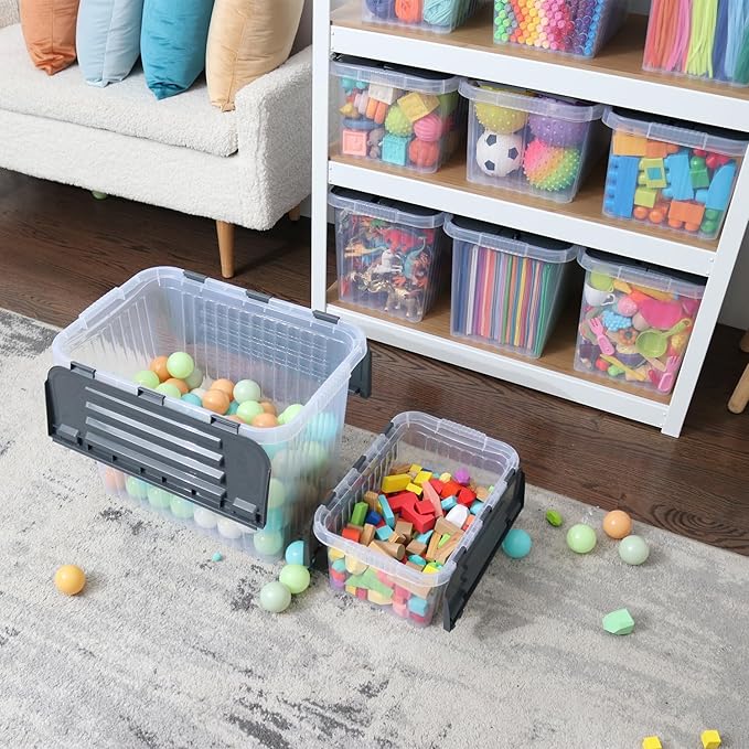 Superio Storage Bins with Lids, Clear Plastic Containers for Organizing, Stackable Totes, BPA Free, Odor Free, Organizer Boxes for Home, and Dorm (4 Pack, 15"x10"x7")