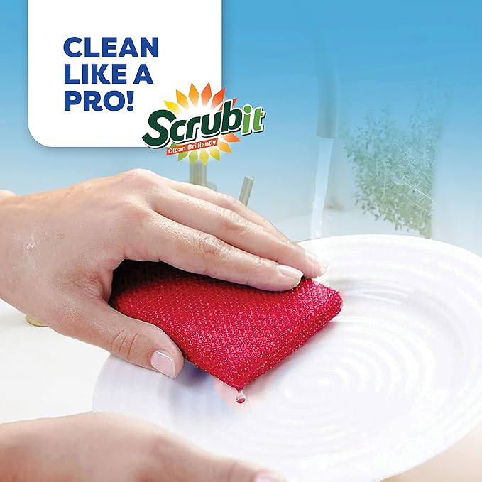SCRUBIT Multi-Purpose Dish Scrub Sponge, Non Scratch Scouring Pads, Cleaning Sponges for pots, Dishes, & Non-Stick Cookware - Pot Scrubber Sponges for Kitchen & Bathroom - 12 Pack Dish Sponge - Blue