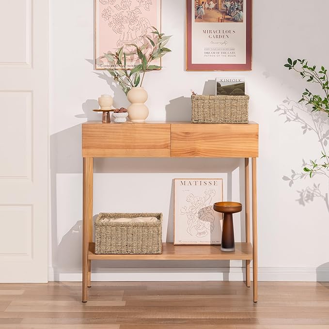 StorageWorks Wicker Storage Baskets, Large and Small Baskets, Handwoven Seagrass Basket for Organizing, Decorative Organizers with Built-in Handles, Set of 2