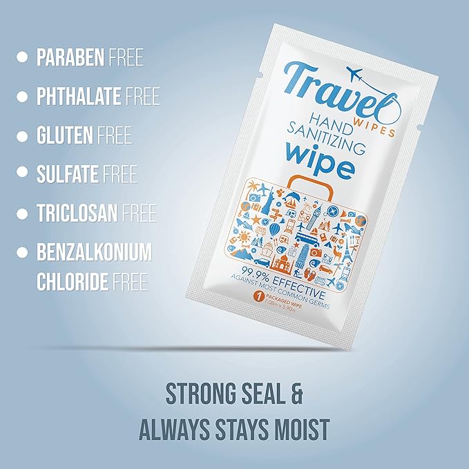 Hand Sanitizing Travel Wipes – 30ct Individually Wrapped | Fragrance-Free, Moisturizing, 70% Isopropyl Alcohol Wipes | Travel, Home, Office, Daily Use | Made in USA