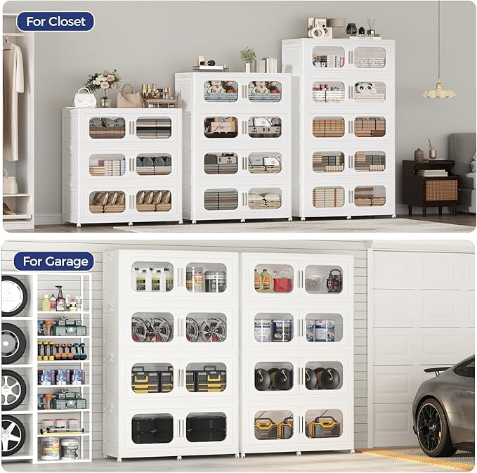 150GAL Extra Large Storage Bins with Lid, 600QT Storage Bins with Wheels, Folding Closet Organizer, Stackable Collapsible Plastic Storage Containers for Home, Office, Dorm, 3Pack White
