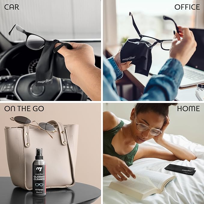 MagicFiber Glasses Cleaner Kit - (2) Eyeglass Cleaner Sprays + (2) Microfiber Cleaning Cloth - Wipes For Eye Glasses, Lenses, Cameras, Screens, Sunglasses, Phones, Electronics, Computer, VR, TV
