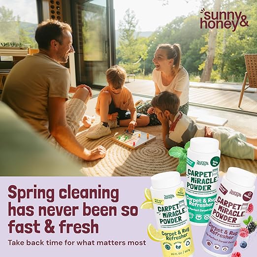 Sunny & Honey Carpet Freshener Powder - 20 Oz Pack, Wildberry Scent - Carpet Deodorizer Powder & Odor Eliminator for Upholstery, Furniture & Rugs, Kid & Pet Safe