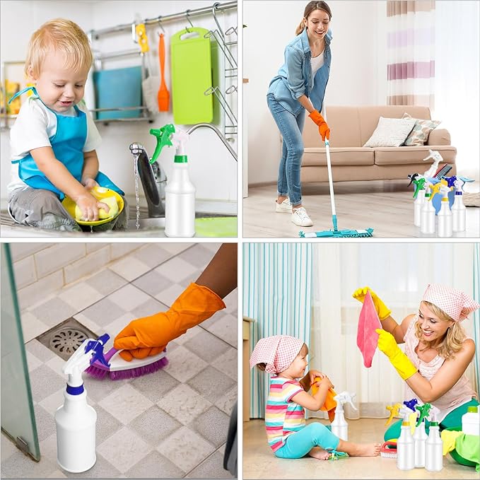 Eccliy 12 Pcs 16 Oz Plastic Spray Bottle, Adjustable Empty Reusable Sprayer for Cleaning, Planting, Water, Bathroom and Kitchen, BBQ, Commercial and Residential(Multicolor,Original)