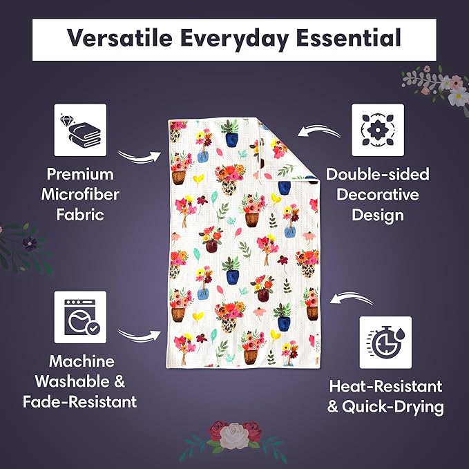 Microfiber Hand Towel & Washcloth Set of 2 - Double-Sided, Waffle Weave, Super Absorbent, Lint-Free, Fast Drying - Stars & Stripes Pattern for Bathroom, Kitchen, Car, and Window Cleaning
