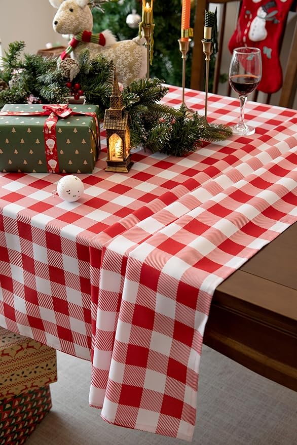 Classic Gingham Buffalo Tablecloth Fabric - Oblong 58x144 Inch Water Proof Checkered Table Cloth for Indoor Outdoor - Table Cover for Birthday, Picnics, BBQs, and Parties