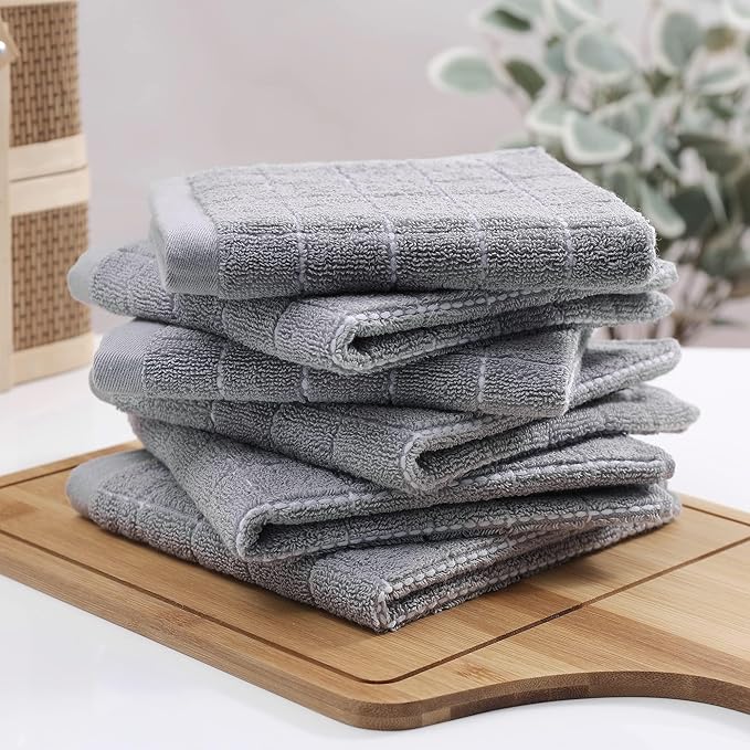 Homaxy 100% Cotton Terry Kitchen Dish Cloths, Ultra Soft and Absorbent Dish Towels for Kitchen, Suitable for Drying and Washing Dishes, 12 Pack, 12 x 12 Inches, Light Grey