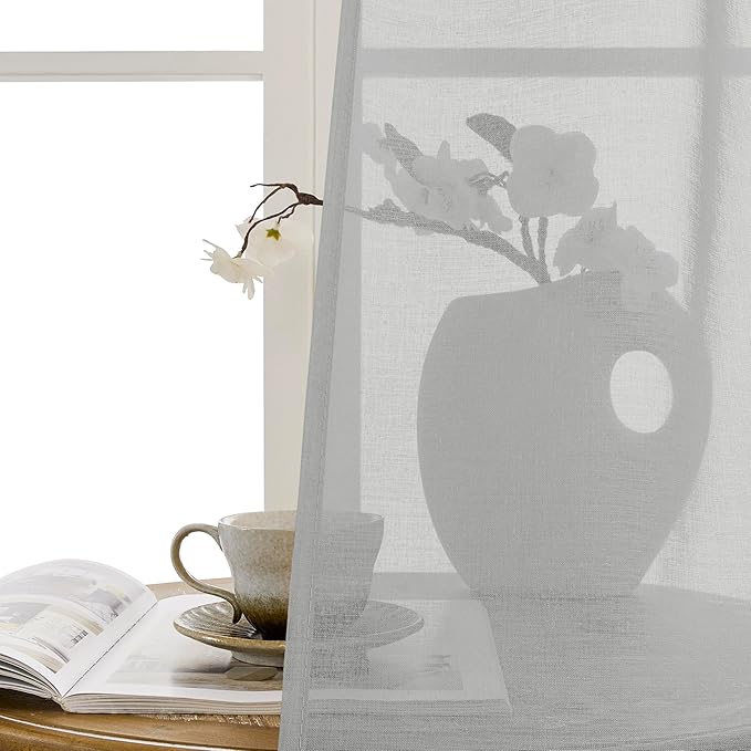 Tollpiz Sheer Door Curtains Closet Linen Textured Curtain Sheers Doorway Light Filtering Voile French Door Rod Pocket Curtains Patio Glass Door, 54 x 63 inches Long, Silver Grey, Set of 1 Panel