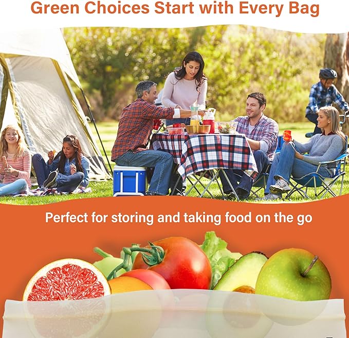 Compostable Food Storage Bags, Large Gallon Resealable Freezer Bags, 30 Count, 10.5 x 10.6 inches, Extra Thick and Reusable, Eco-Friendly, Certified US BPI ASTM D6400 Europe OK Compost