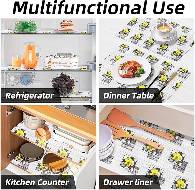 Non Adhesive Shelf Liner Kitchen 12" W x 60" L Drawer Liner Pantry Liner for Shelves Cupboard Liner Kitchen Cabinet Cover Easy to Trim