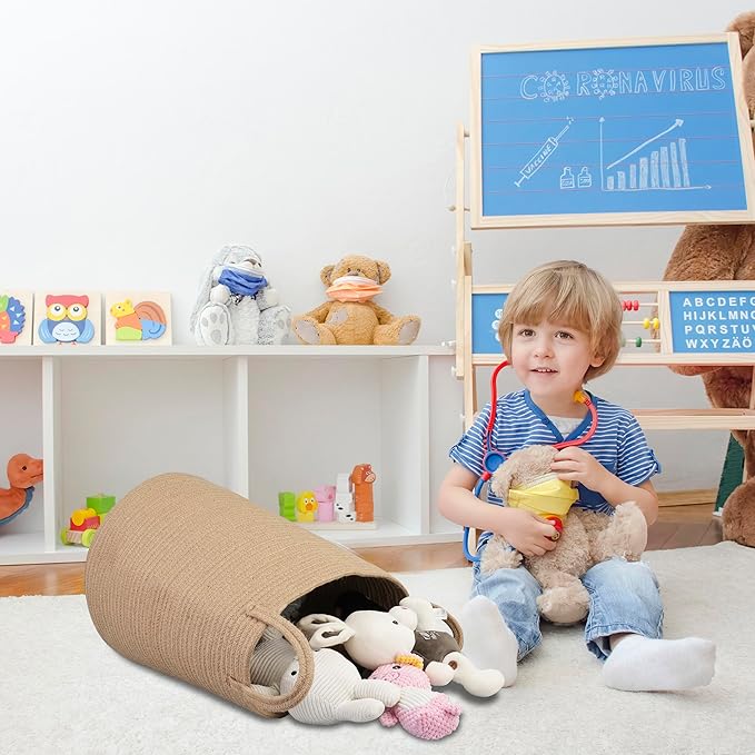 Rope Laundry Basket Laundry Hamper for Clothes Woven Storage Basket for Living Room Bedroom Boho Tall Rope Baskets for Blanket Toys Pillow Towels Baby Nursery Hamper Bin jute