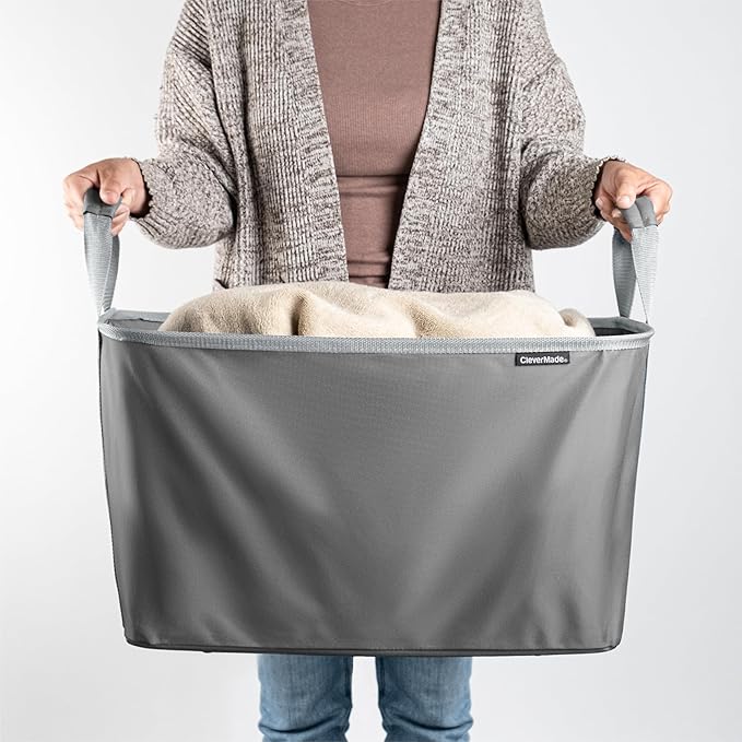 CleverMade Collapsible Laundry Basket Hamper - Shadow Stone Gray 2-Pack 60L - Space Saving Storage Organizer with Handles Foldable Home Organization