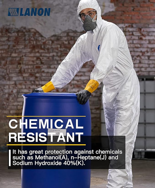 LANON PVC Chemical Gloves, Thick Rubber Work Gloves, Heavy-Duty, EN 374/388, Acid, Alkali and Oil, Non-Slip, XL