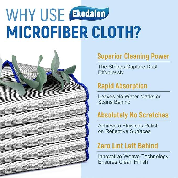Microfiber Cleaning Cloth Polishing Glass Cleaner Absorbent Kitchen Towel Quick Drying Miracle Lint Free Rags for Household Auto Detailing Bathroom, Pack of 6, 12 x 12 Inch, Sliver-Blue