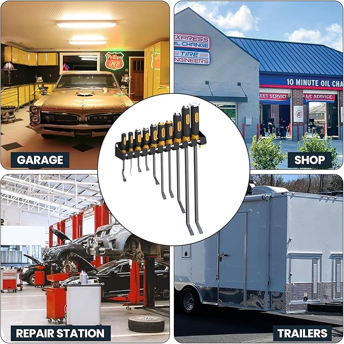 UNITEDPOWER Pry Bar Holder, Lockable Wall Mount Storage Rack Organizer for Workshop, Shed, Garage, Home, Stores up to 10 13 Tools or Extensions