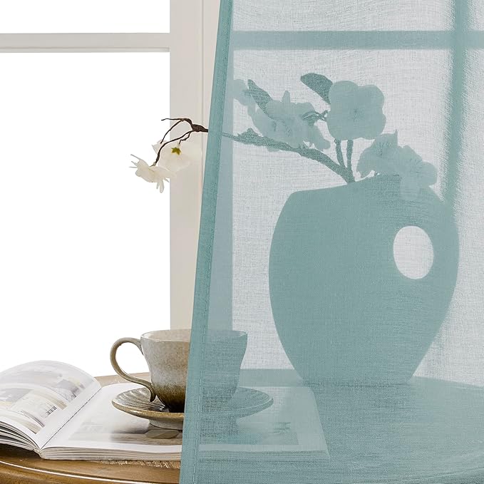 Tollpiz Sheer Door Curtains Closet Linen Textured Curtain Sheers Doorway Light Filtering Voile French Door Rod Pocket Curtains Patio Door, 54 x 63 inches Long, Dusty Blue, Set of 1 Panel