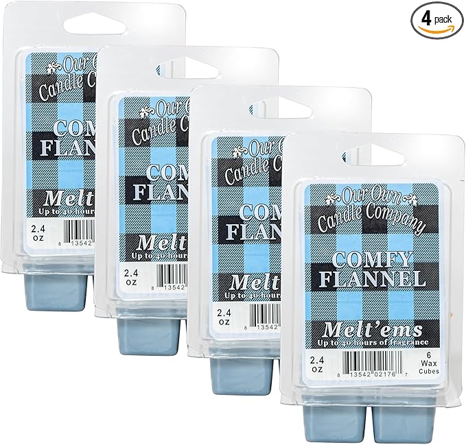 Our Own Candle Company Premium Wax Melt, Comfy Flannel Scent, Handmade in The USA, 24 Cubes (4 Pack, 9.6oz Total)