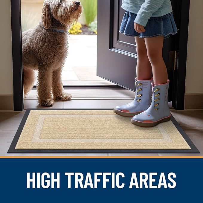 OLANLY Front Door Mat Indoor Outdoor Entrance, Waterproof All-Season, All-Weather Doormat, Sturdy Natural Rubber, Fade Resistant, Low Profile, Easy Clean Patio Porch Entryway Mat, 47x17, Beige
