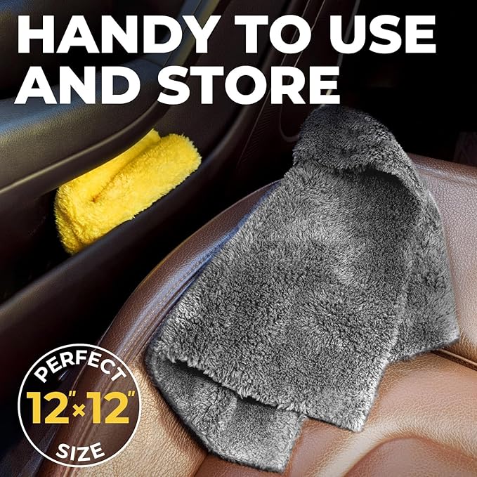 Edgeless Microfiber Towels for Cars – 6pk (12”x12”) - 540 GSM - Super Soft Detailing & Buffing – Scratch-Free & Absorbent Microfiber Cleaning Cloths for Car Polishing