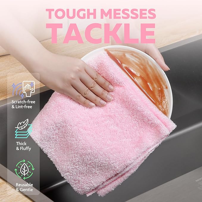 Fantasticlean XL Tear-Away Microfiber Cleaning Cloth Roll, 16'' by 16''- 36 Sheets, Thick & Large Detailing Towels, Ultra Absorbent, Lint-Free Reusable Wipes for Home, Car or Outdoor (Glossy Pink)