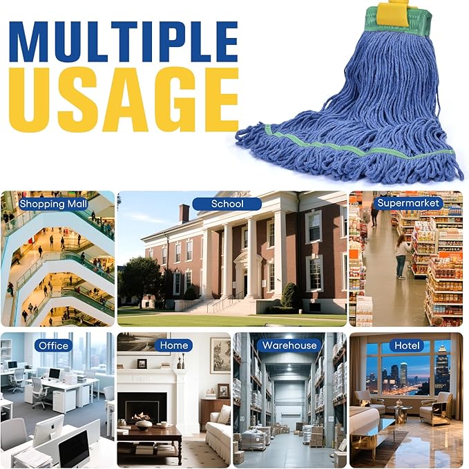 Matthew Cleaning Commercial Mop Head Replacement, 5 Inch Wide Headband, Looped End Cotton Blend String Wet Mops for Floor Cleaning, 28 oz Extra Large, 1-Pack Blue