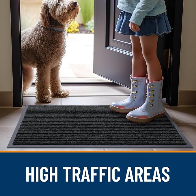 OLANLY Front Door Mat Indoor Outdoor Entrance, Waterproof Heavy Duty Doormat, Fade Resistant, Low Profile, Easy Clean Patio Porch Welcome Floor Mats for Entry, 47x23, Black