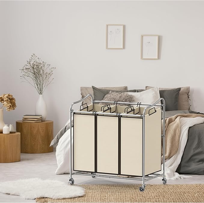 Simple Houseware Heavy-Duty 3-Bag Laundry Sorter Cart, Chrome