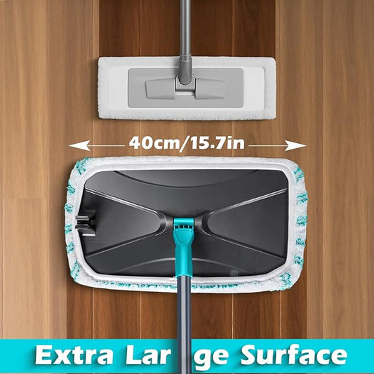 MASTERTOP Microfiber Flat Mop, Extra Large Surface Dust Mop with 5 Wet & Dry Reusable Pads, Hardwood Mops with Telescopic Handle for Laminate, Tile, Vinyl Floor Cleaning, 1 Cleaning Scraper