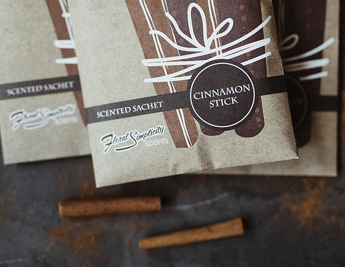 Simplicity Scents Cinnamon Sticks Scented Sachets Pack of 3, Fall & Winter - Long-Lasting Scented Bags, Home Fragrance, Air Freshener & Deodorizer for Closet, Room, Drawer, or Cars, Made in The USA