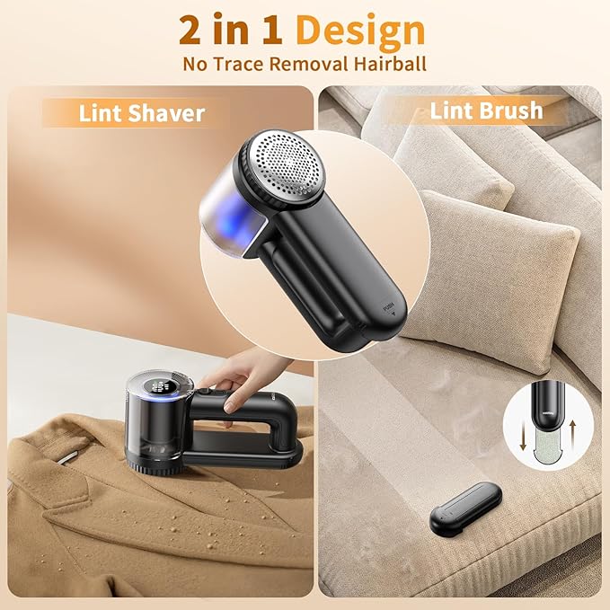 coldSky Electric Fabric Shaver & Lint Remover, Rechargeable Portable 3-Speed LED Digital Display Sweater Defuzzer for Clothes, Sofa, Bedding - Removes Lint, Hairball, Fuzz - Black