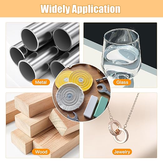 6pcs Buffing Wheel Kit Includes 4pcs 6 Inch Polishing Pads and 2pcs Polishing Compounds, for Bench Grinder for Jewelry, Metal, Wood, Jade, Stainless Steel, Glass, Plastic, Stone Polish