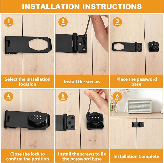 Cozy Tower 4 inch 180 Degrees Hasp Combination Lock for Cabinet, Combo Latch Lock for Cupboard, Drawer, Closet Door, Garage Fence Shed Door (Black, 1 Pack)