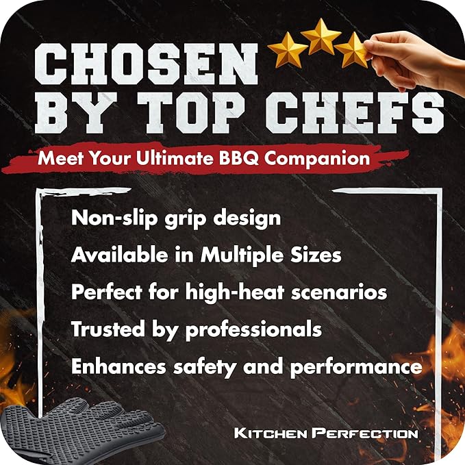 KITCHEN PERFECTION S Silicone Smoker Oven Gloves -Extreme Heat Resistant BBQ Gloves -Handle Hot Food Right on Your Grill Fryer Pit|Waterproof Oven Mitts |Superior Value Set+3 Bonuses