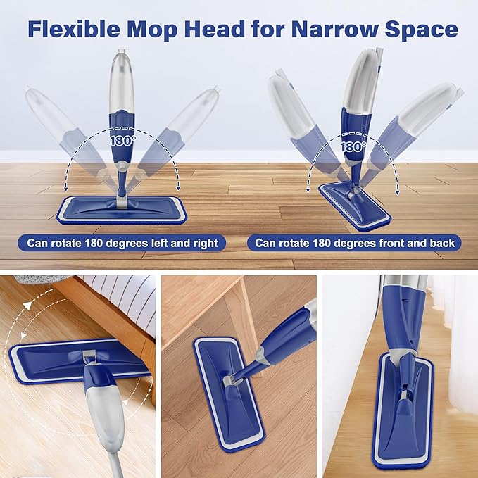 Microfiber Spray Mop for Floors Cleaning: Wet Dry Hardwood Floor Mops with 3 Washable Pads for Swiffer Powermop - Flat Mop with Sprayer for Tile Wood Laminate Vinyl Marble Floor