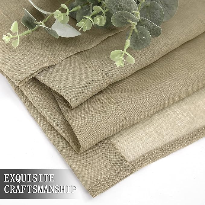 Tollpiz Sheer Tier Curtains Kitchen Linen Textured Half Curtain Sheers Light Filtering Rod Pocket Voile Bathroom Short Curtains for Farmhouse, 25 x 30 inches Long, Taos Taupe, Set of 2 Panels