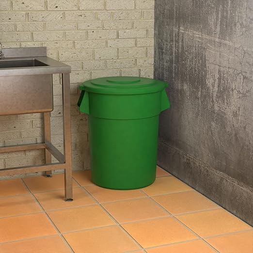 55 Gallon Green Round Commercial Trash Can with Lid