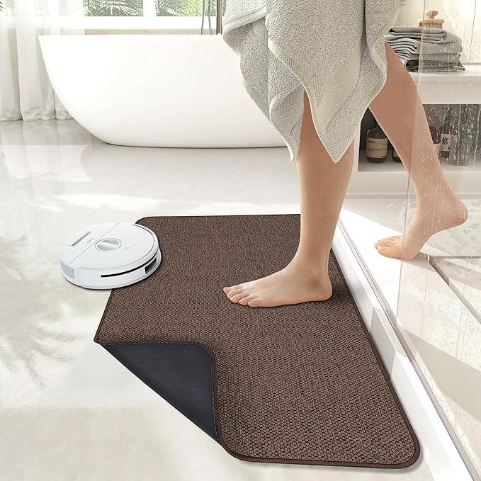 Bath Mat,Ultra Thin Bathroom Runner Rugs,Large Bath Mats for Bathroom,Quick Dry,Non-Slip,Machine Washable,Low Pile,Bath Rug,Shower Outside,Sink,Home Decor Accessories.Brown,1'5"x2'11"(17x35inch)