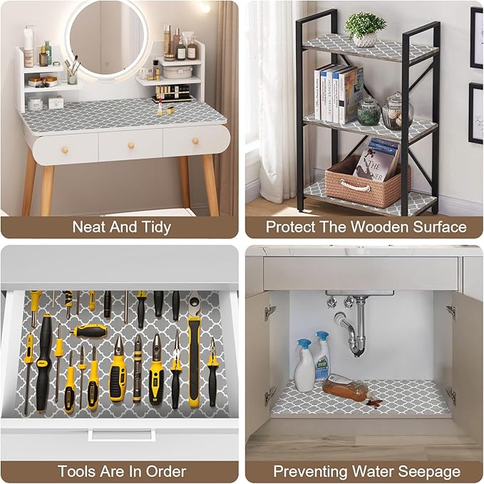 OcePor Non-Adhesive Drawer and Shelf Liner 17.5IN x 20FT,Non Slip Cabinet and Cupboard Liner, Kitchen Cabinet Liners for Shelves, Waterproof Drawer Shelf Liners for Cabinets/Bathroom Cupboard